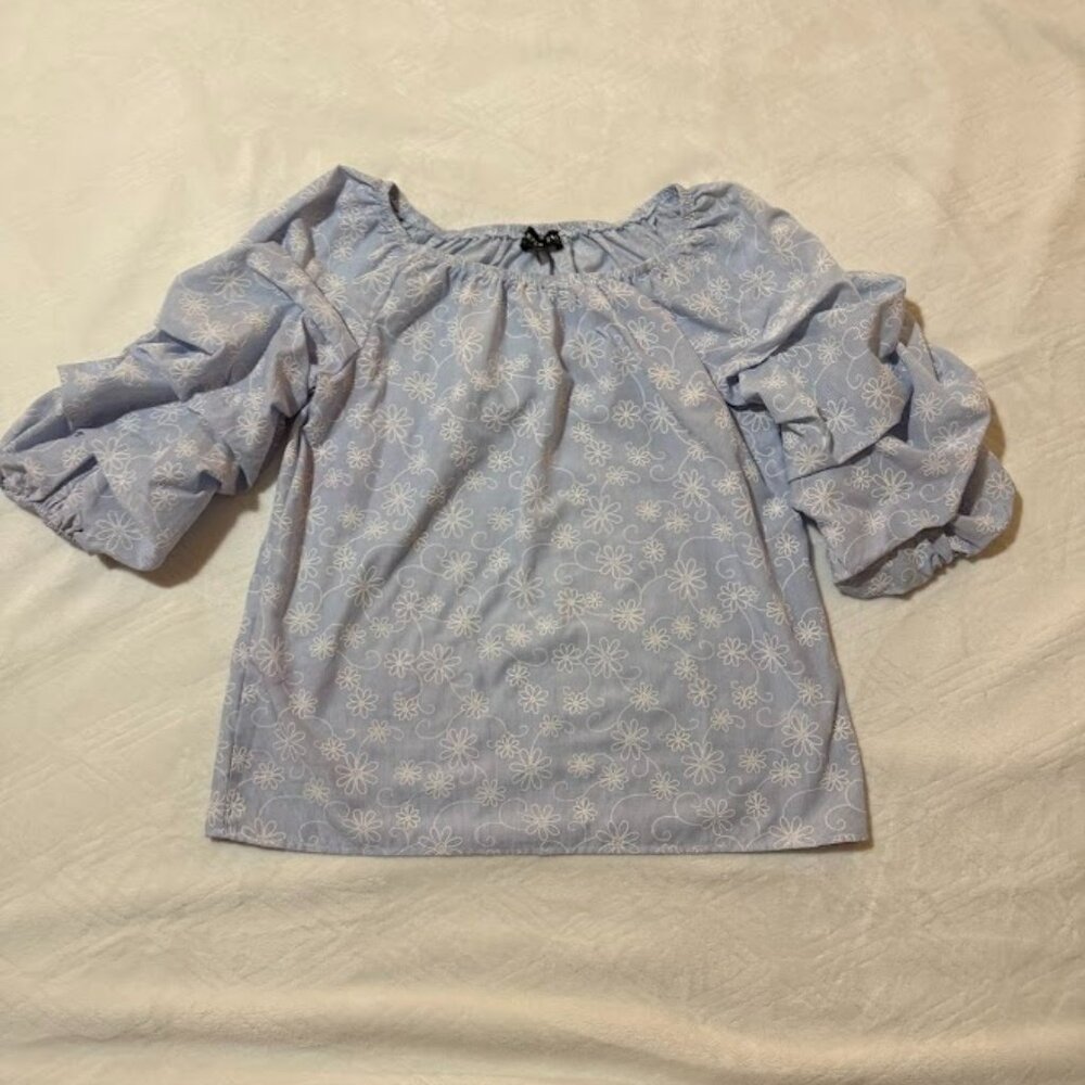Harper 241 Women's M Boho Peasant Blouse Flowers Flowy Puff Sleeve Cottagecore
